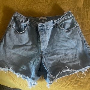 Abercrombie & Fitch high rise criss cross blue jean shorts